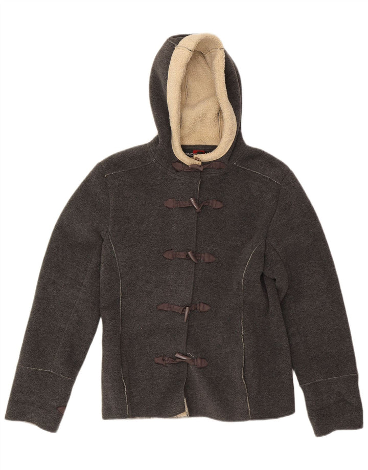 Vintage γυναικείο μπουφάν με κουκούλα Sherpa Fleece UK 8 Small Grey Polyester