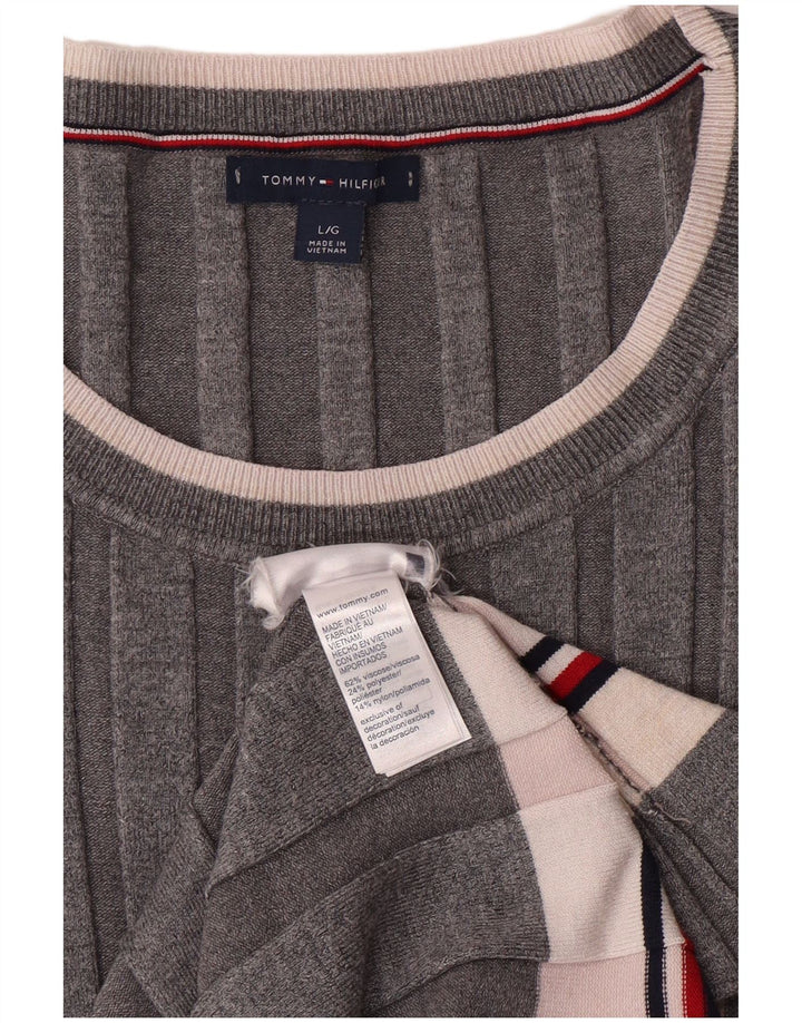 TOMMY HILFIGER Γυναικείο Jumper Φόρεμα UK 14 Μεγάλη γκρι ριγέ βισκόζη