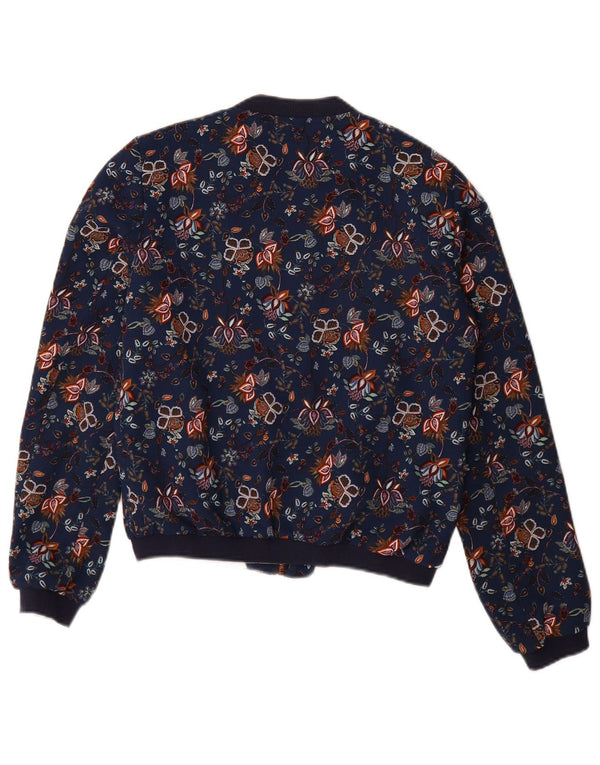 Zara Γυναικείο Trafaluc Bomber Jacket UK 10 Small Navy Blue Floral Polyester