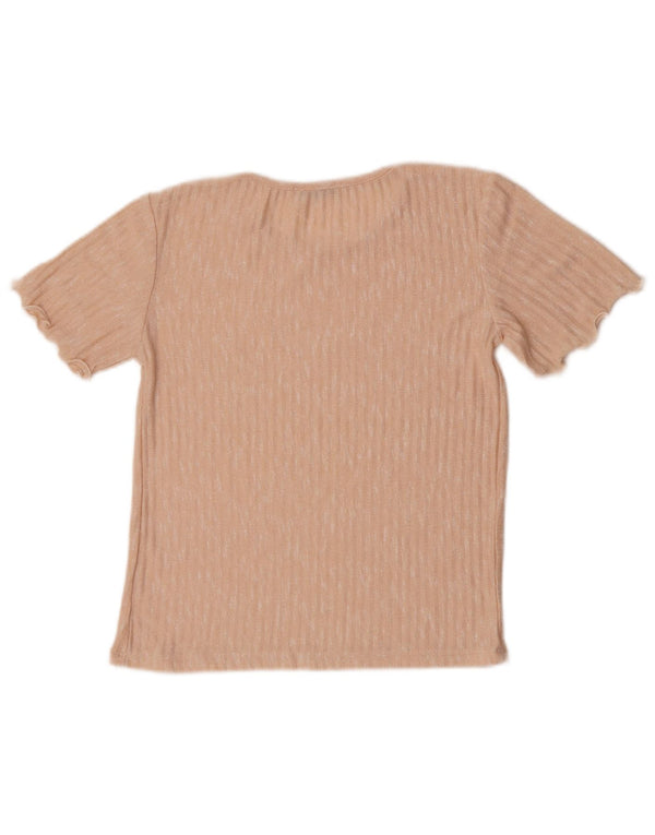 Zara Γυναικείο T-Shirt Crop Top UK 12 Medium Pink Flecked