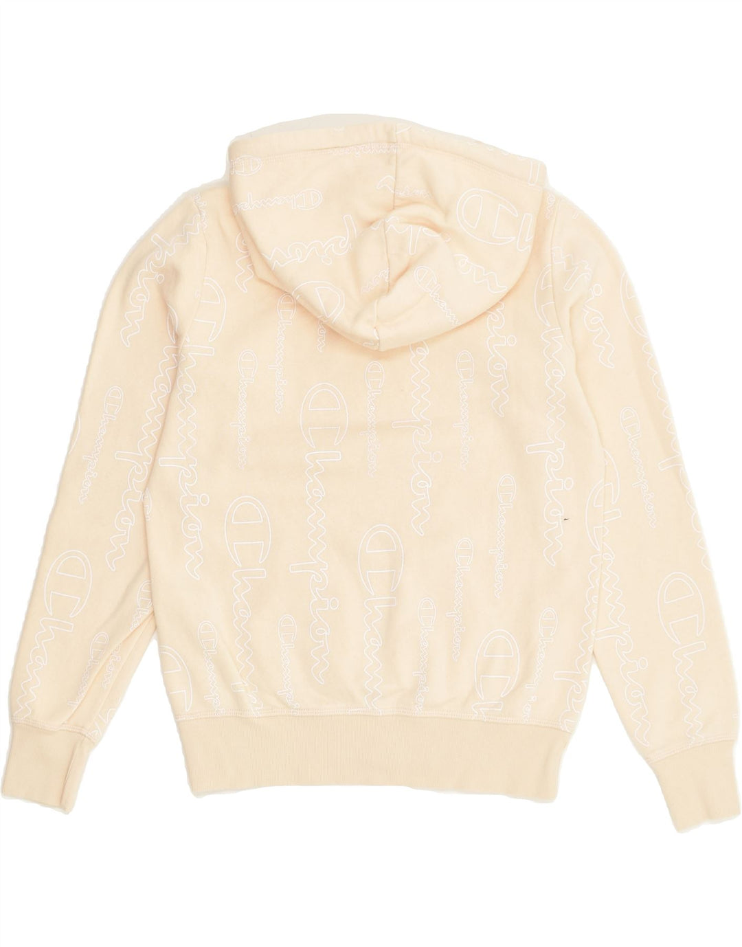 CHAMPION Womens Graphic Hoodie Jumper UK 10 Small Beige Cotton | Vintage Champion | Thrift | Second-Hand Champion | Used Clothing | Messina Hembry 