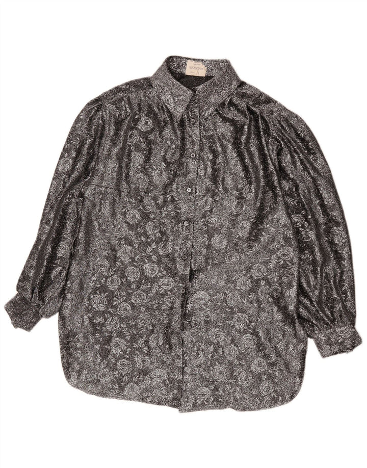 Vintage Γυναικείο Loose Fit πουκάμισο EU 42 Μεγάλο Ασημένιο Floral Πολυεστέρας