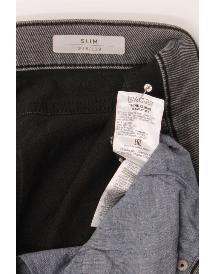 Marks & Spencer Mens Distressed Slim Jeans W38 L29 Μαύρο βαμβακερό