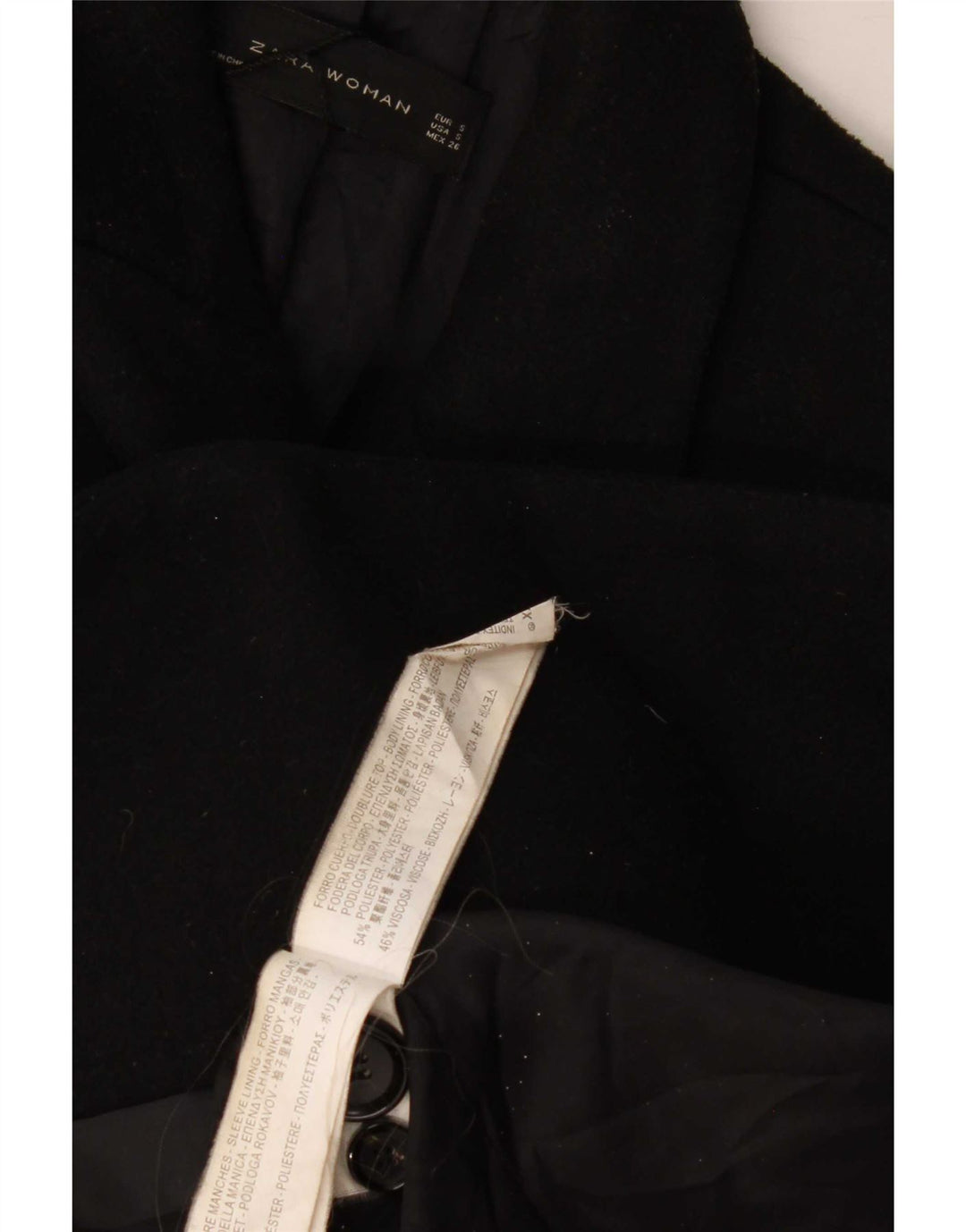 Zara Γυναικείο παλτό με διπλό στήθος UK 10 Small Black Polyester
