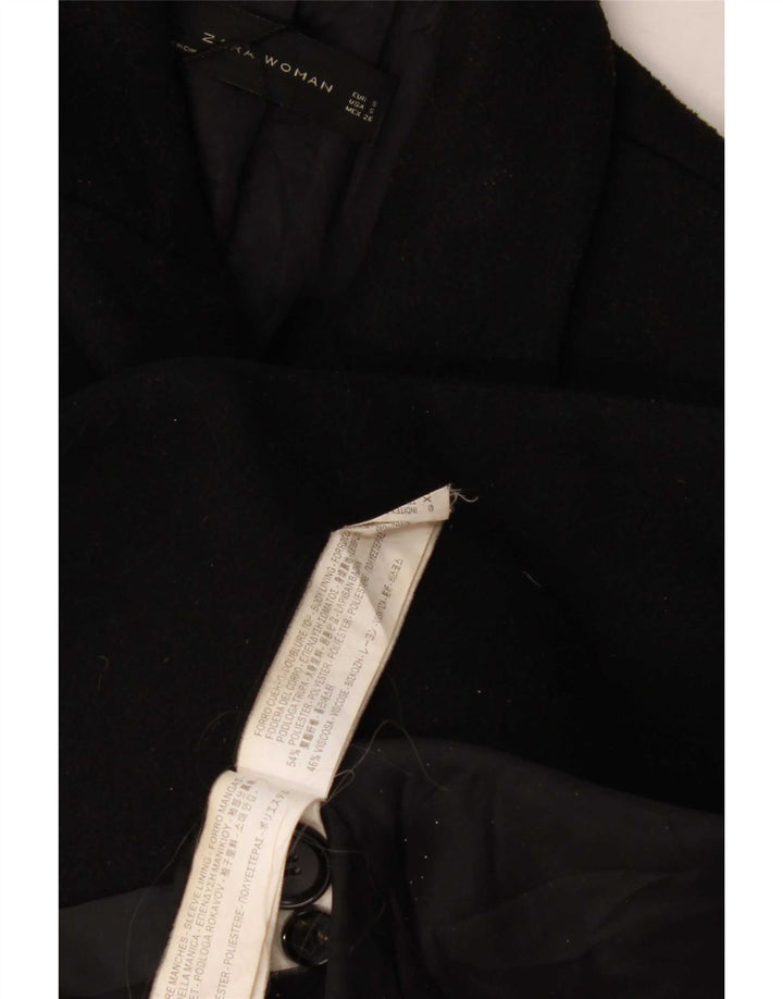 Zara Γυναικείο παλτό με διπλό στήθος UK 10 Small Black Polyester