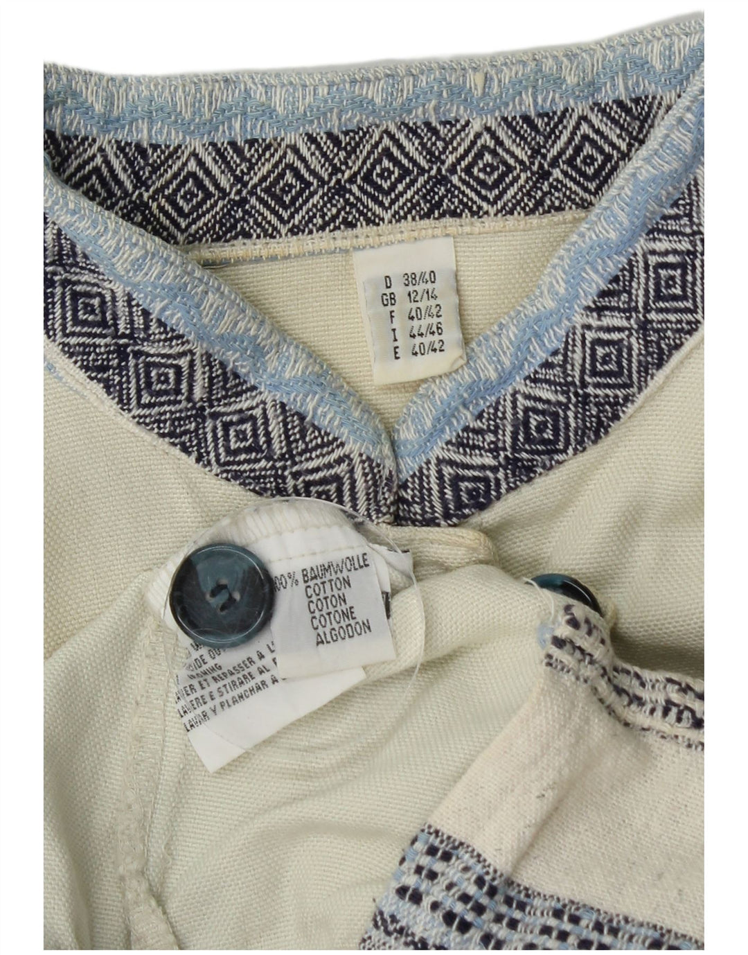 Vintage γυναικεία μακρυμάνικη μπλούζα UK 12/14 Medium Off White ριγέ