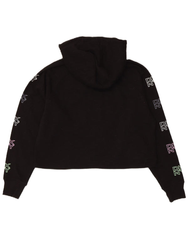 Dkny Womens Graphic Oversized Hoodie Jumper UK 6 XS Μαύρο βαμβακερό