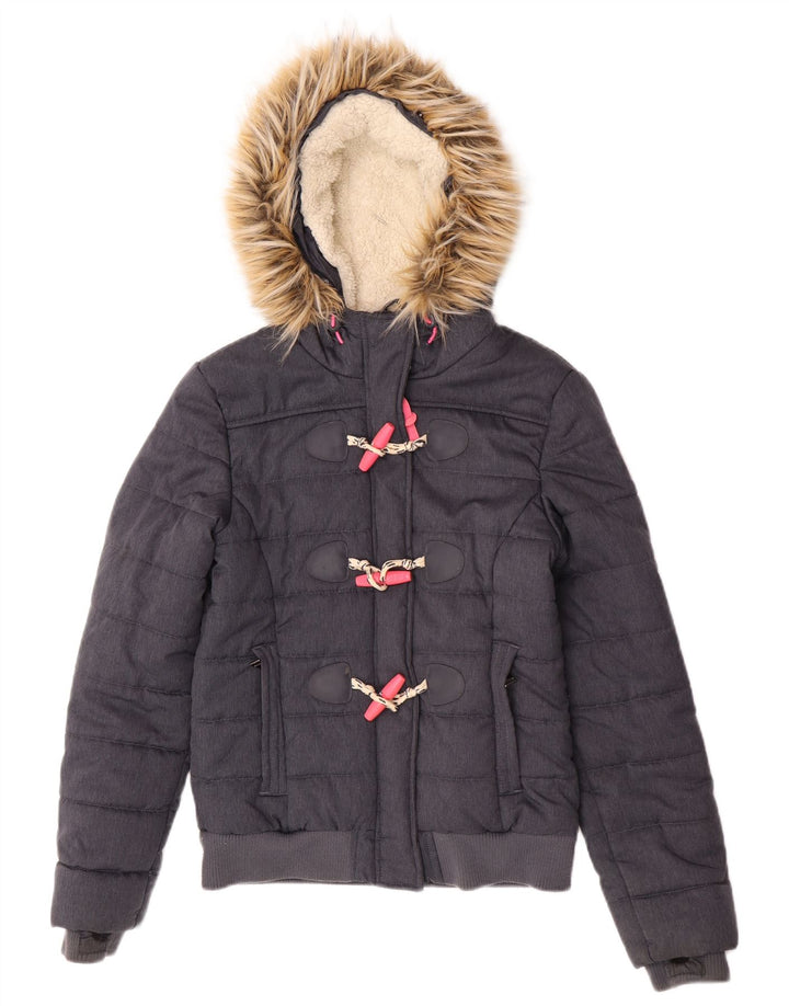 Superdry γυναικείο μπουφάν με κουκούλα Bomber padded UK 8 Small Grey Polyester