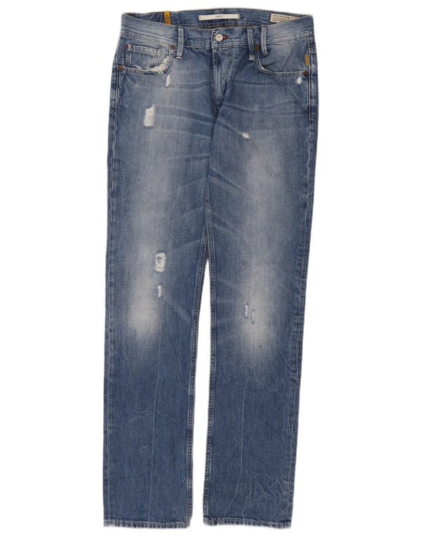 MELTIN' POT Ανδρικό Marvin Distressed Straight Jeans W33 L34 Μπλε βαμβακερό