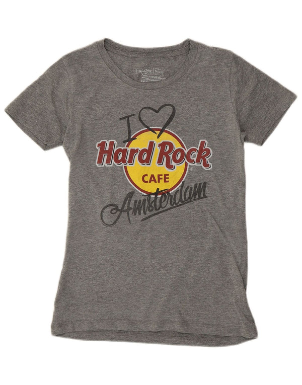Hard Rock Cafe Womens Amsterdam Graphic T-Shirt Top UK 10 Small Grey Cotton
