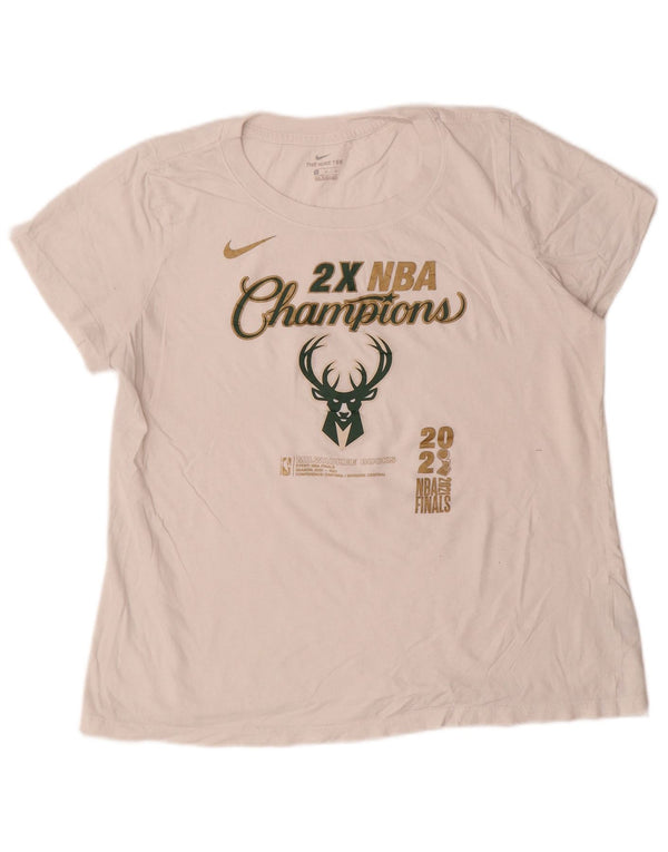 Γυναικείο μπλουζάκι NIKE Milwaukee Bucks γραφικό μπλουζάκι UK 14 μεσαίο λευκό βαμβακερό