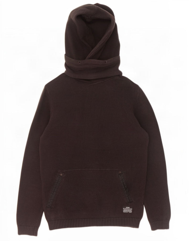 Jack & Jones Ανδρικό πουλόβερ με κουκούλα, μεγάλο μαύρο βαμβακερό