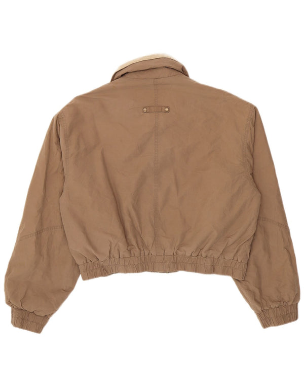 Zara Γυναικείο Crop Bomber Jacket UK 16 Large Brown Βαμβακερό