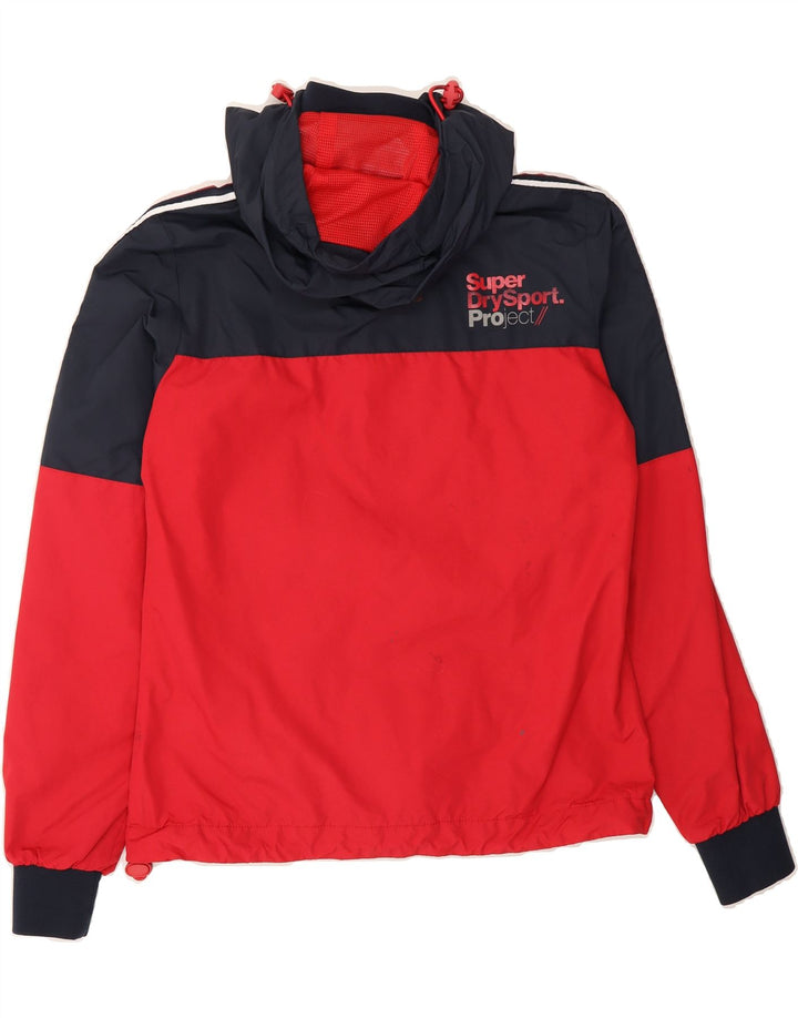 SUPERDRY Womens Graphic Hooded Rain Jacket UK 10 Small Red Colourblock Vintage Superdry and Second-Hand Superdry from Messina Hembry 