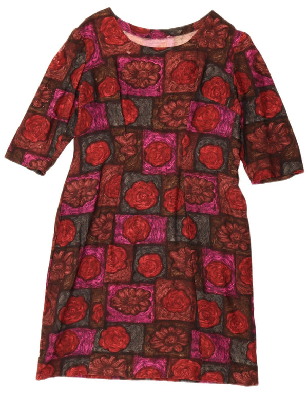 Vintage γυναικείο φόρεμα με μανίκια 3/4 UK 12 Medium Red Floral