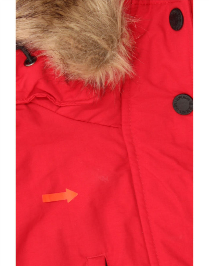 Superdry γυναικείο μπουφάν Parka με κουκούλα μεγάλου μεγέθους UK 10 Small Red Nylon
