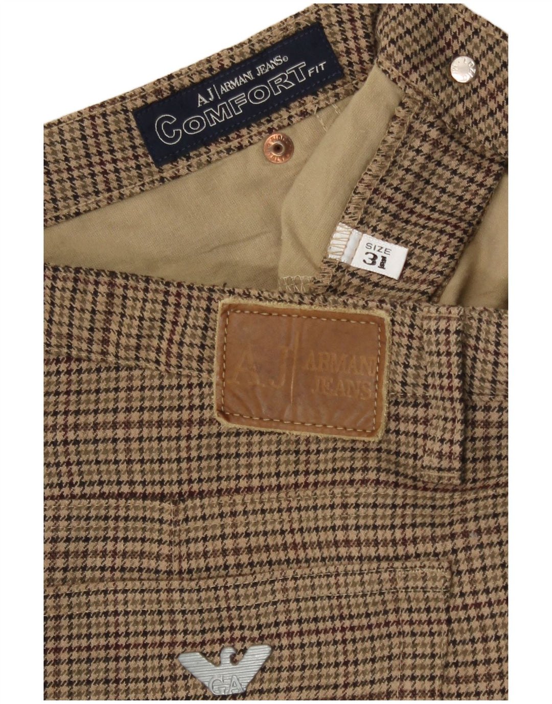 Armani γυναικείο ίσιο casual παντελόνι W31 L30 Green Houndstooth Πολυεστέρας