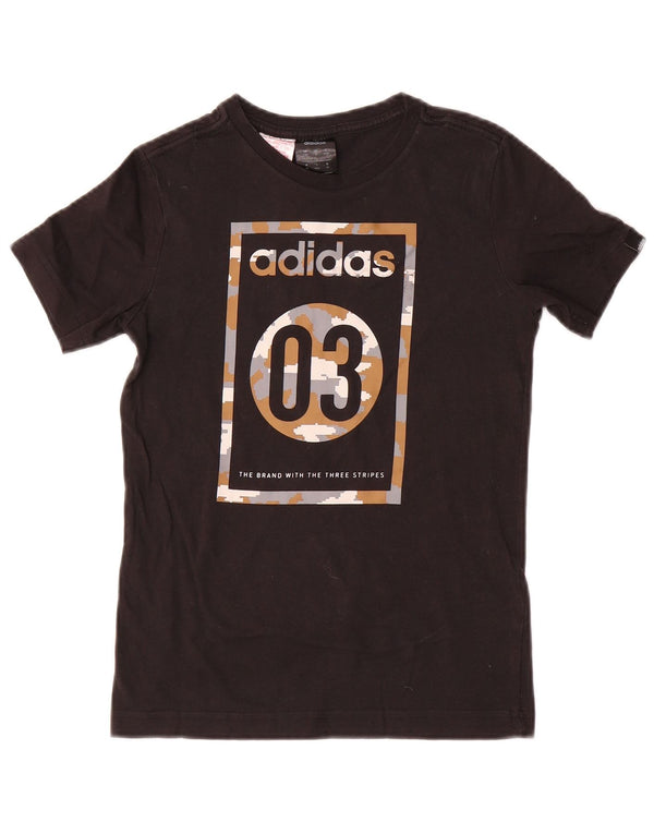 Γραφικό T-Shirt Adidas Boys Top 9-10 ετών μαύρο βαμβακερό