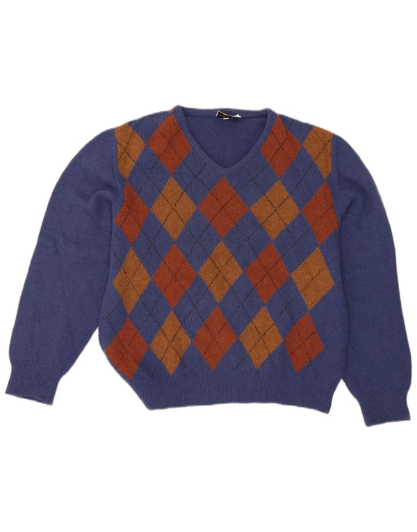 Mazzonetto γυναικείο πουλόβερ με λαιμόκοψη σε V UK 12 Medium Blue Argyle/Diamond