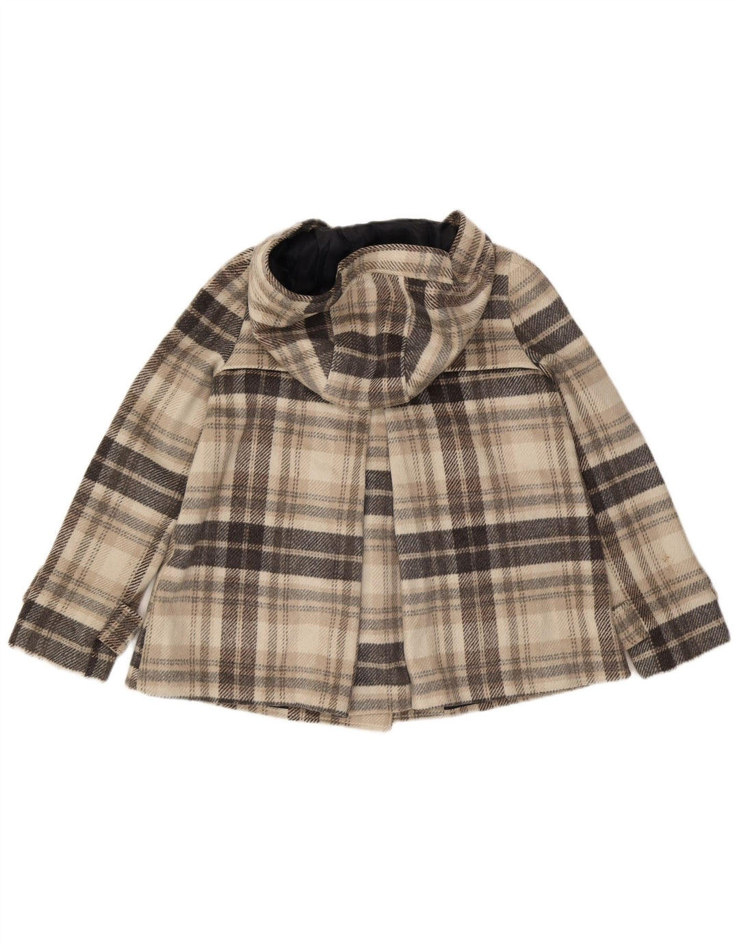 Zara Γυναικείο παλτό μπιζελιού με κουκούλα UK 14 Medium Grey Check Polyester