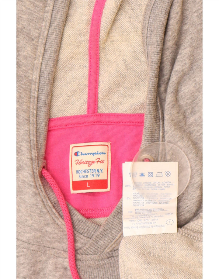 CHAMPION Womens Heritage Fit Graphic Hoodie Jumper UK 16 Large Grey Cotton