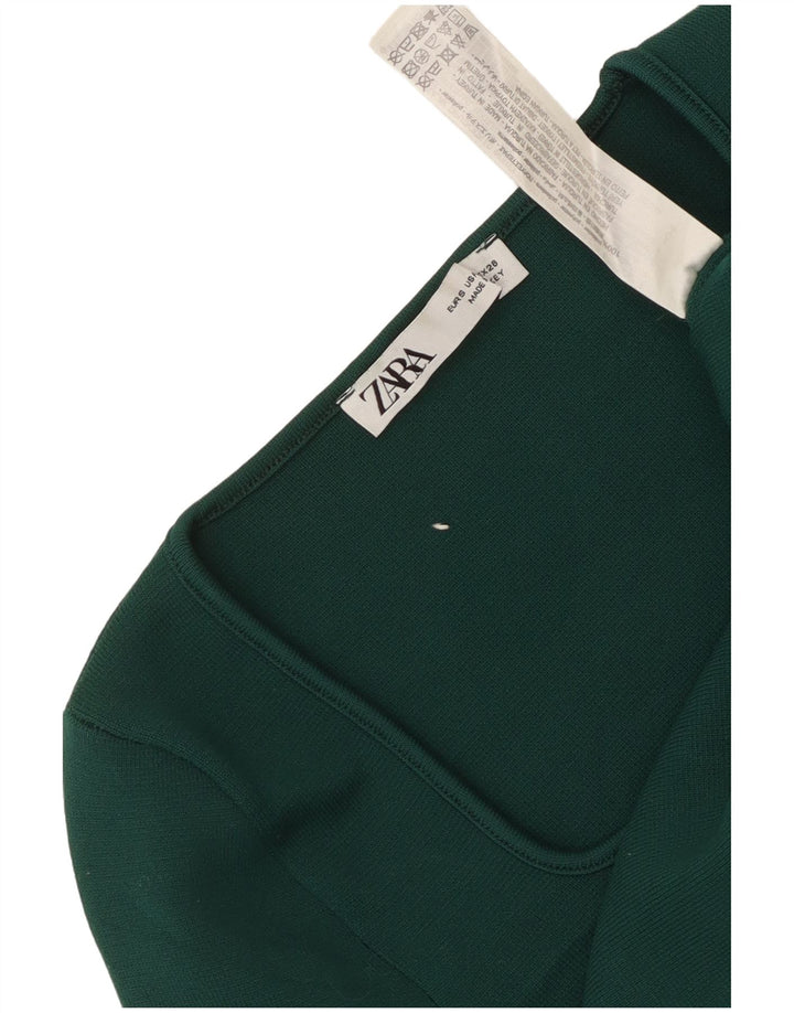 Zara Γυναικείο Crop Top Μακρύ μανίκι UK 8 Small Green Polyester