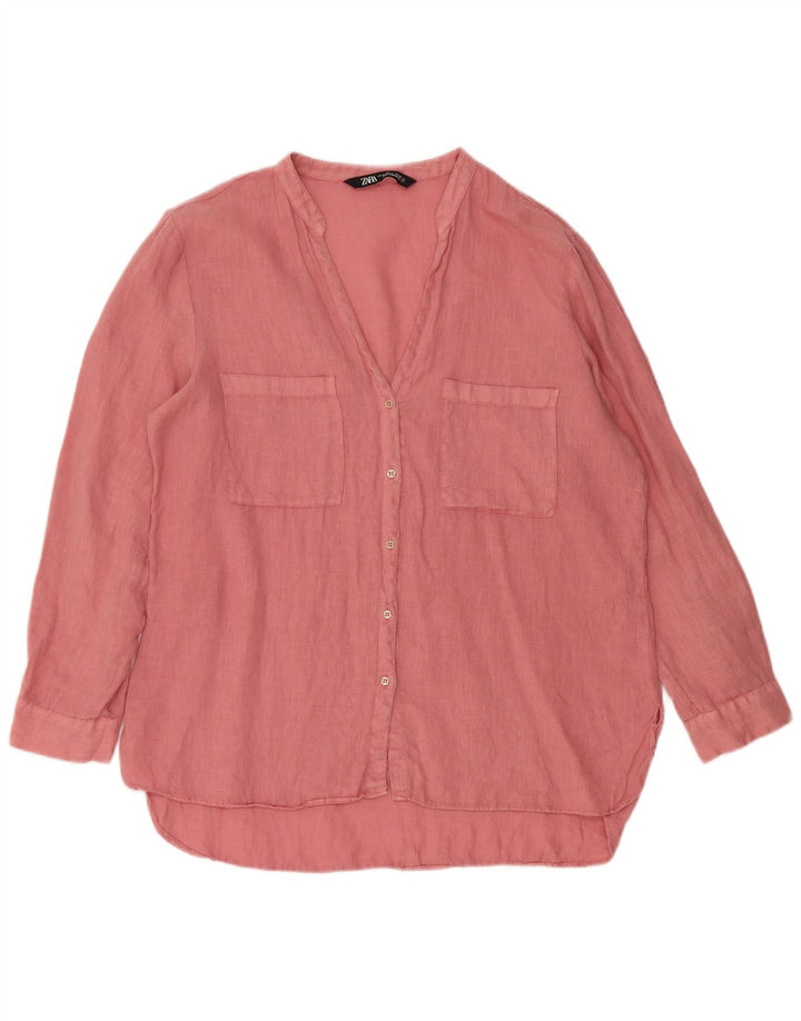 ZARA Γυναικείο πουκάμισο 3/4 μανίκι Μπλούζα UK 16 Large Pink