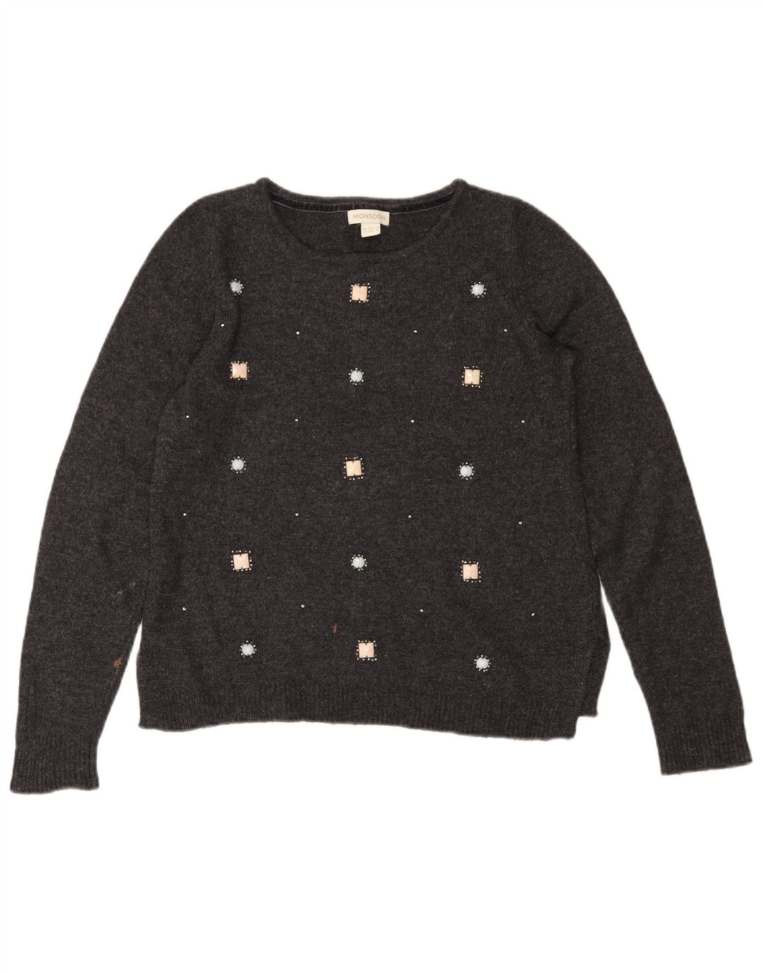 MONSOON Γυναικείο πουλόβερ με λαιμόκαυστο UK 12 μεσαίο βαμβακερό γκρι