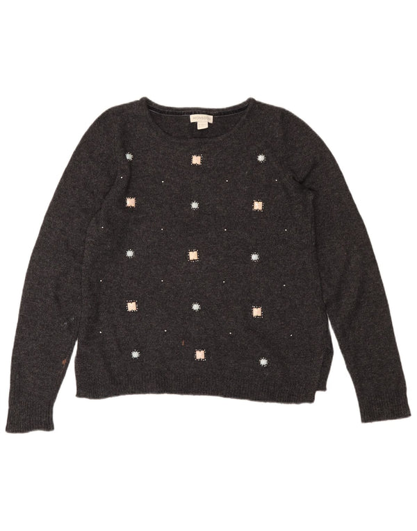 MONSOON Γυναικείο πουλόβερ με λαιμόκαυστο UK 12 μεσαίο βαμβακερό γκρι