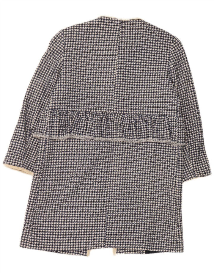 Zara Γυναικείο Ανοιχτό Πανωφόρι UK 10 Small Blue Houndstooth Βαμβακερό