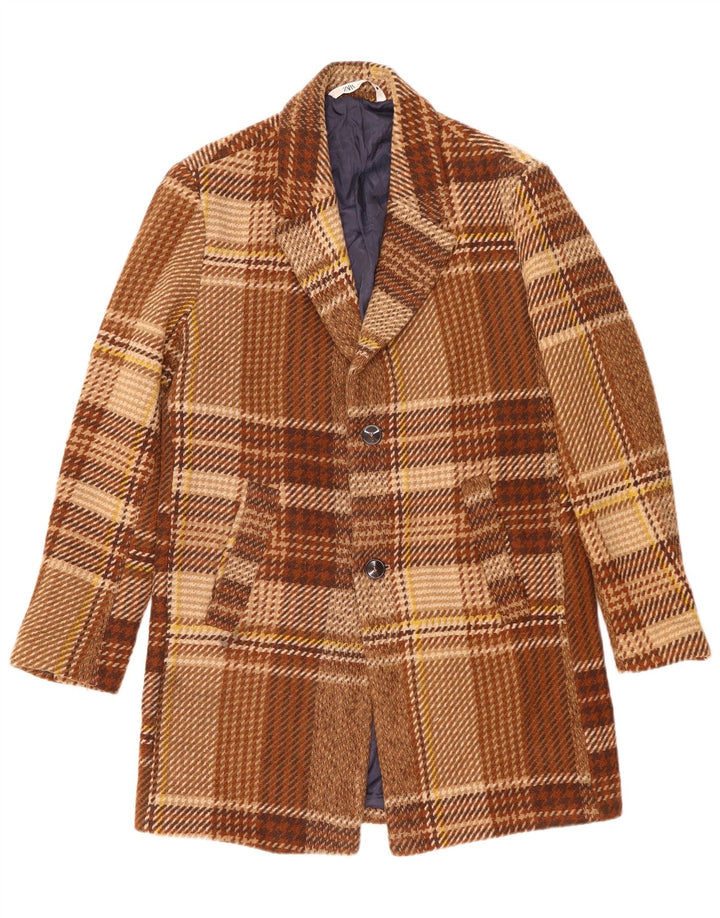 Ανδρικό πανωφόρι Zara UK 40 Large Brown Check Wool