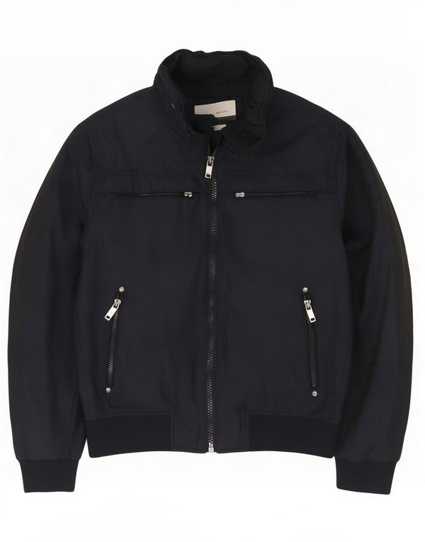 Zara Ανδρικό Bomber Jacket UK 40 Large Navy Blue Polyester