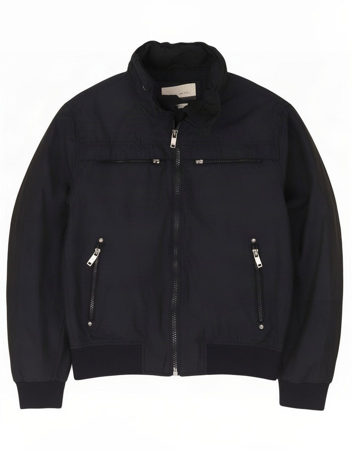 Zara Ανδρικό Bomber Jacket UK 40 Large Navy Blue Polyester