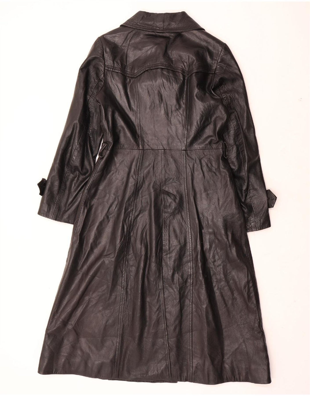 VINTAGE Γυναικείο Δερμάτινο Παλτό UK 12 Medium Black Leather