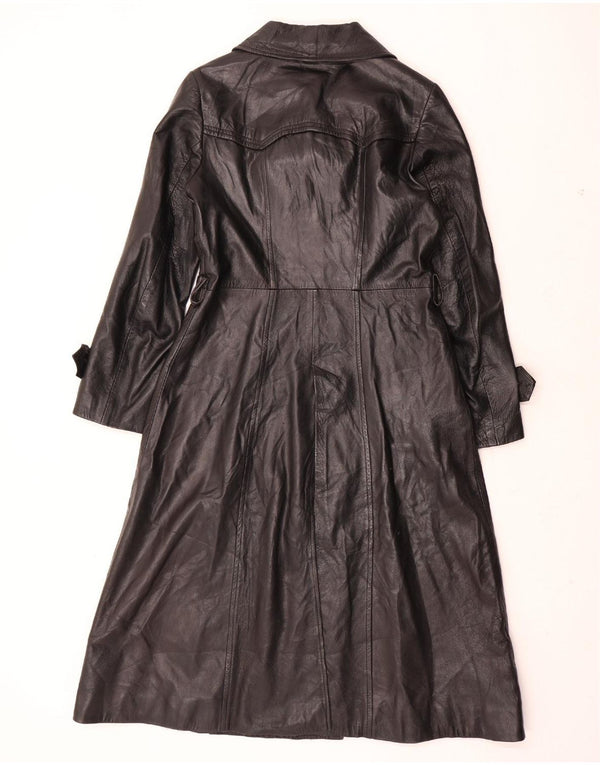 VINTAGE Γυναικείο Δερμάτινο Παλτό UK 12 Medium Black Leather