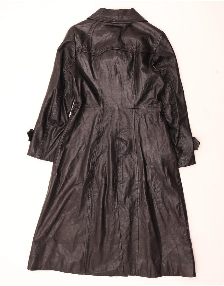 VINTAGE Γυναικείο Δερμάτινο Παλτό UK 12 Medium Black Leather