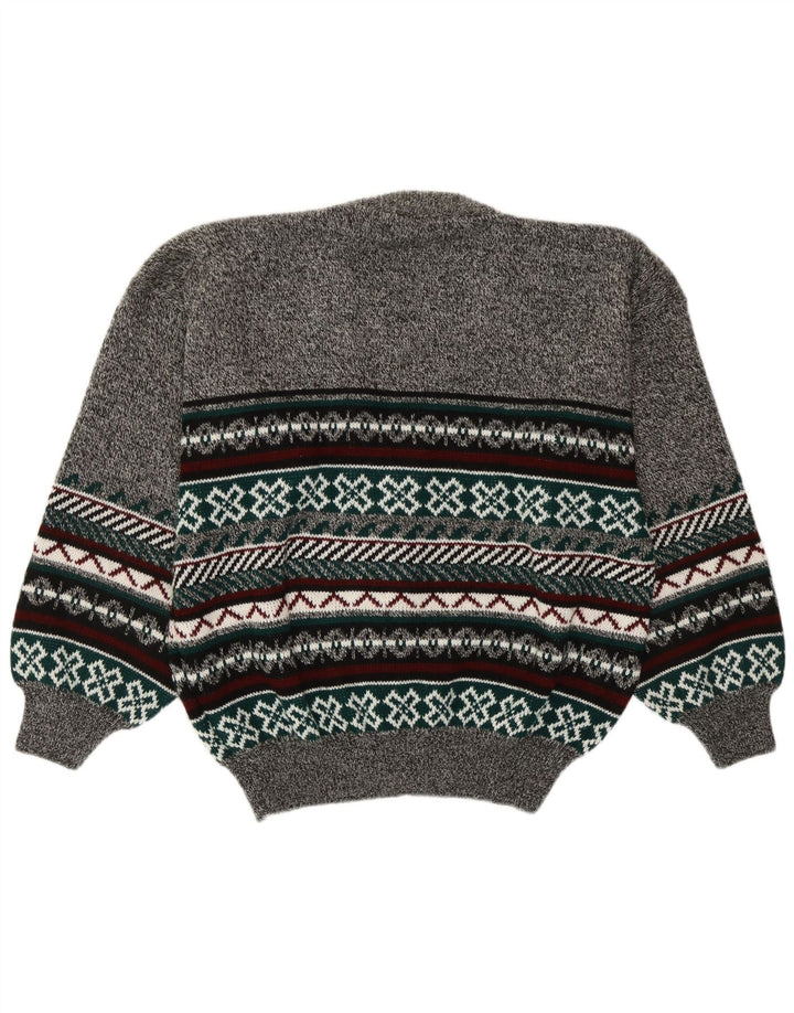 Vintage ανδρικό πουλόβερ ζακέτα Large Grey Fair Isle
