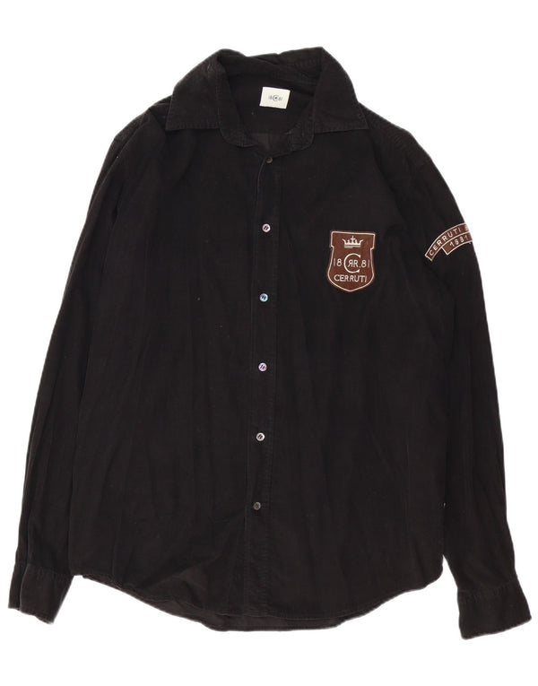 CERRUTI 1881 Ανδρικό κοτλέ πουκάμισο Μεσαίο Μαύρο