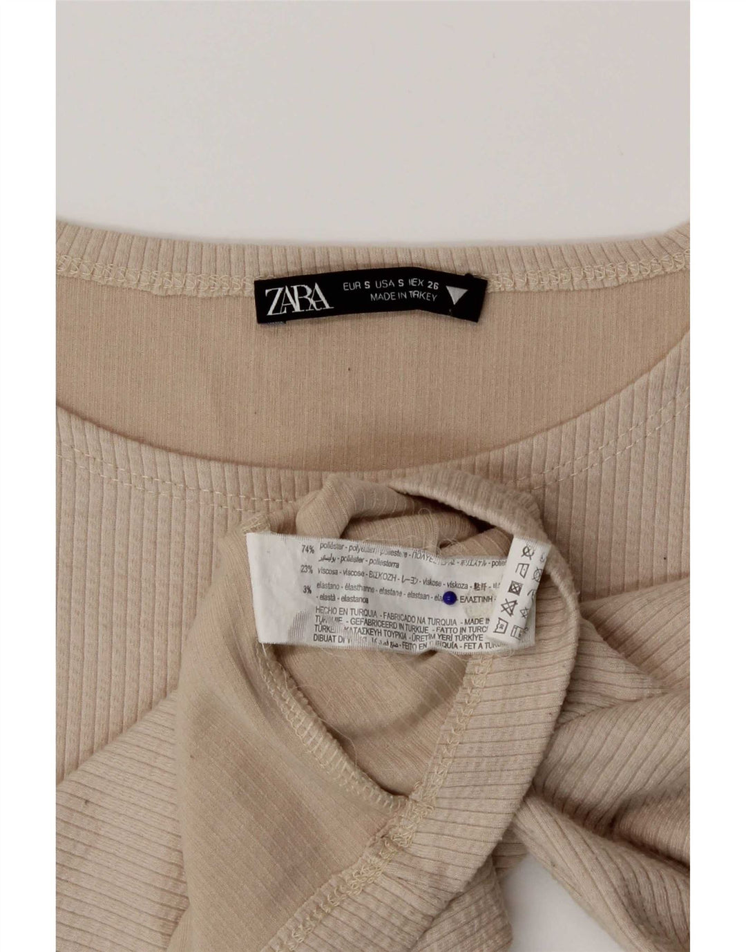Zara Γυναικείο Crop Top Μακρυμάνικο UK 8 Small Beige Polyester
