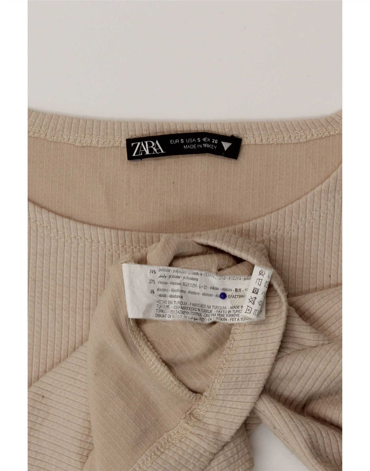 Zara Γυναικείο Crop Top Μακρυμάνικο UK 8 Small Beige Polyester