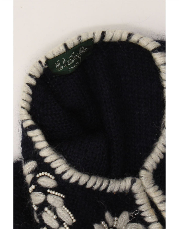 VINTAGE Γυναικείο μανίκι 1/2 Bolero Jumper UK 16 Large Navy Blue Floral