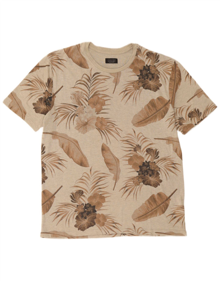 Zara Ανδρικό γραφικό T-Shirt Top XL Beige Floral Polyester