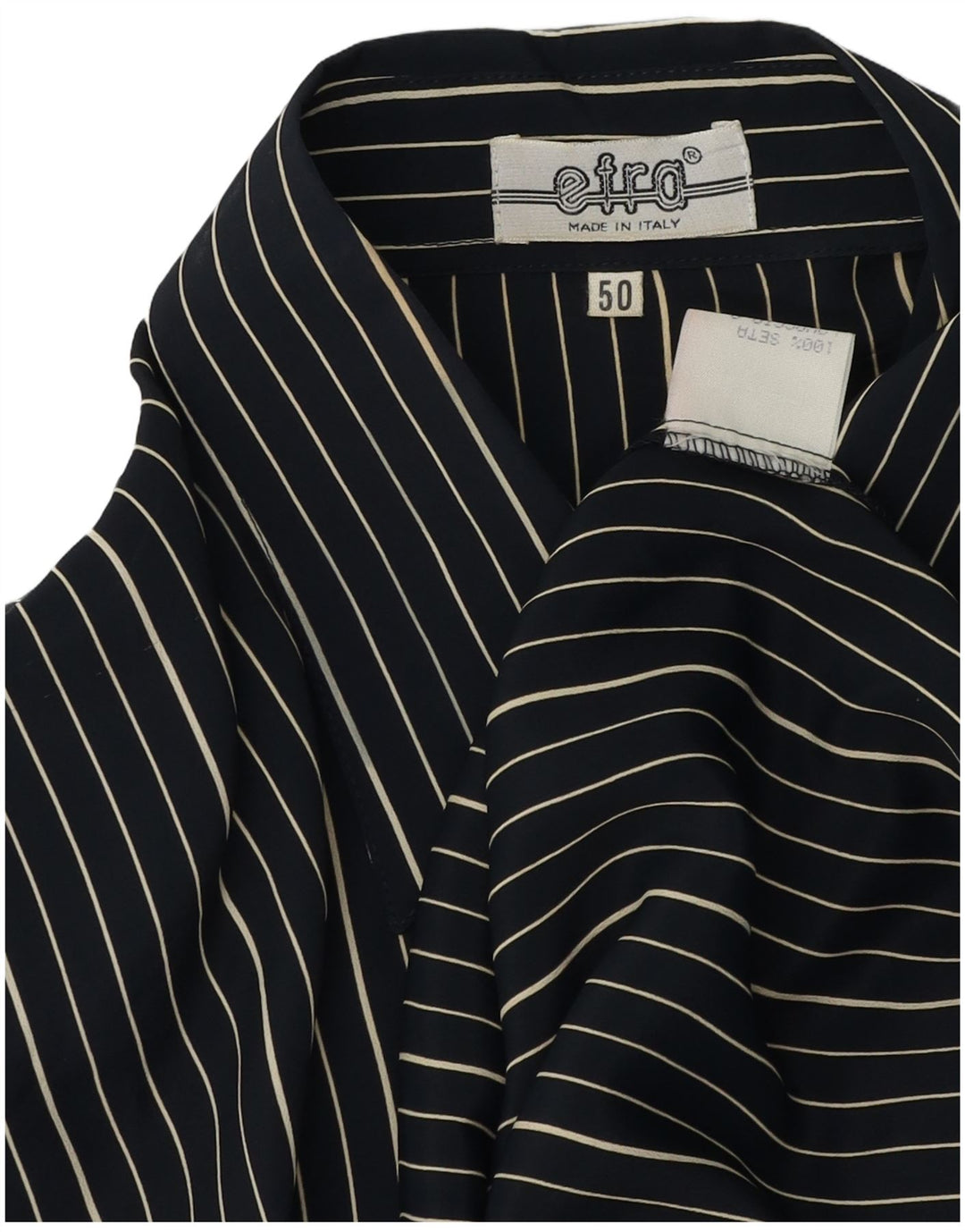 Γυναικείο πουκάμισο VINTAGE Μπλούζα IT 50 XL Navy Blue Pinstripe Silk