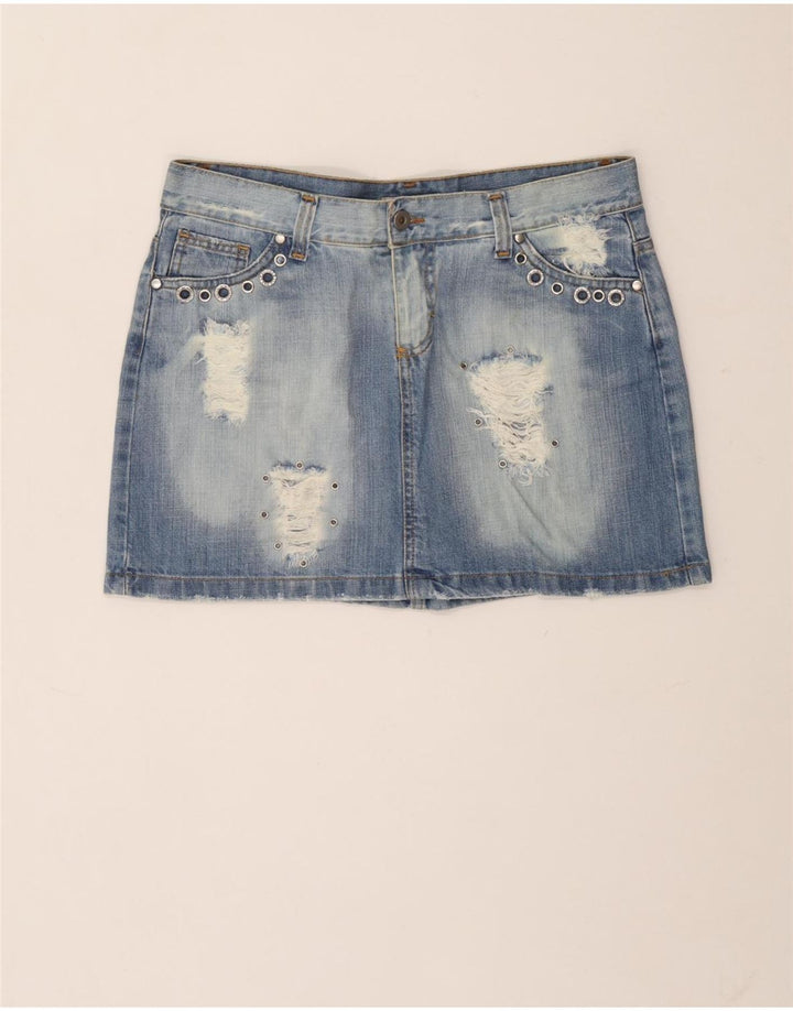 Germano Zama Γυναικεία Μίνι Τζιν Φούστα Distressed Medium W30 Μπλε βαμβακερή