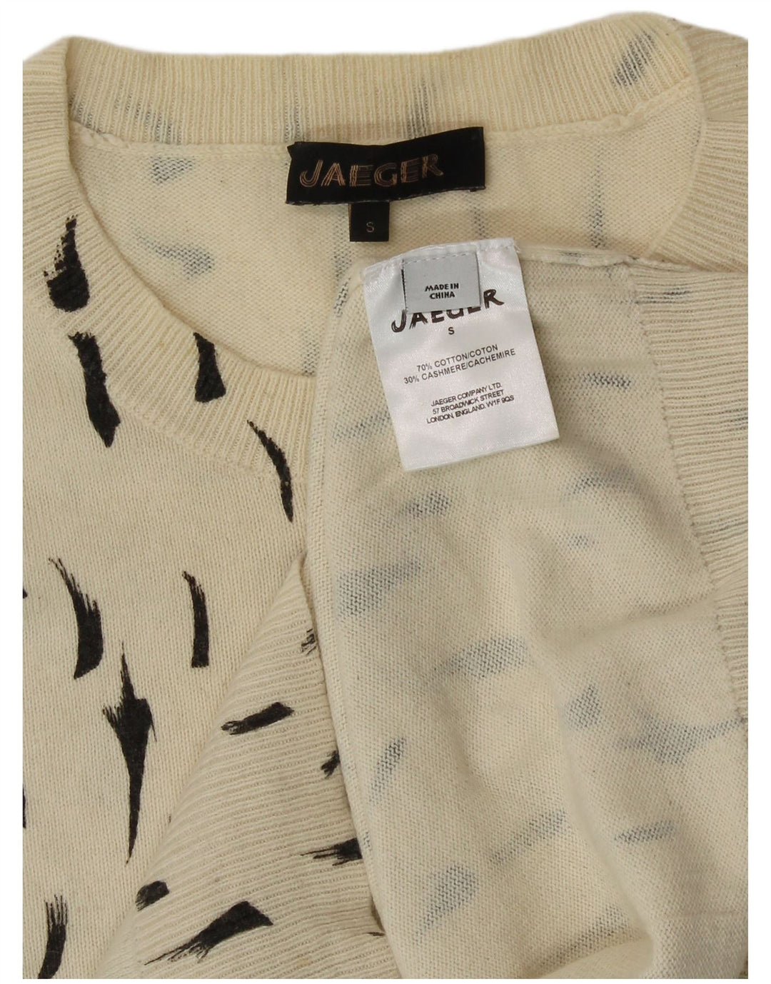 Jaeger γυναικείο πουλόβερ με λαιμόκοψη UK 8 μικρό βαμβάκι με στίγματα