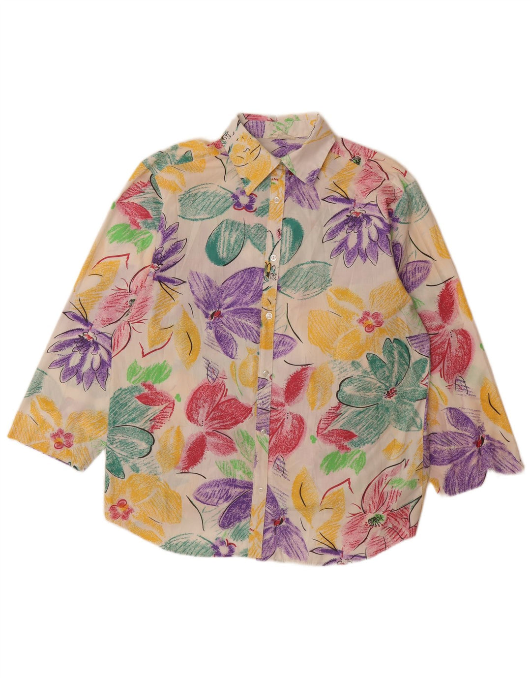 VINTAGE Γυναικείο κοντομάνικο πουκάμισο UK 14 μεγάλο πολύχρωμο φλοράλ