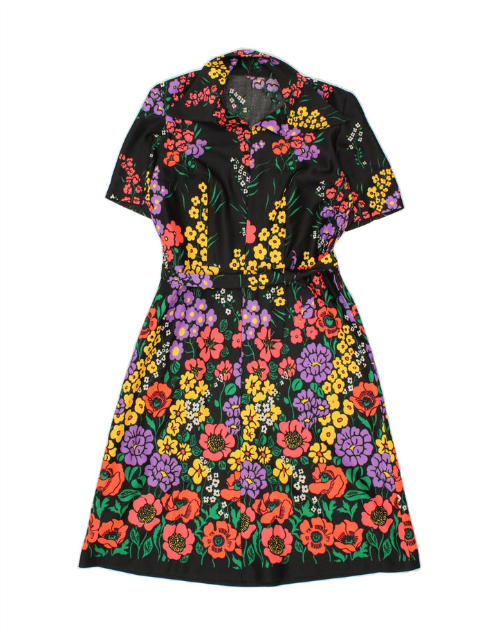 VINTAGE Γυναικείο φόρεμα A-Line UK 14 Medium Black Floral