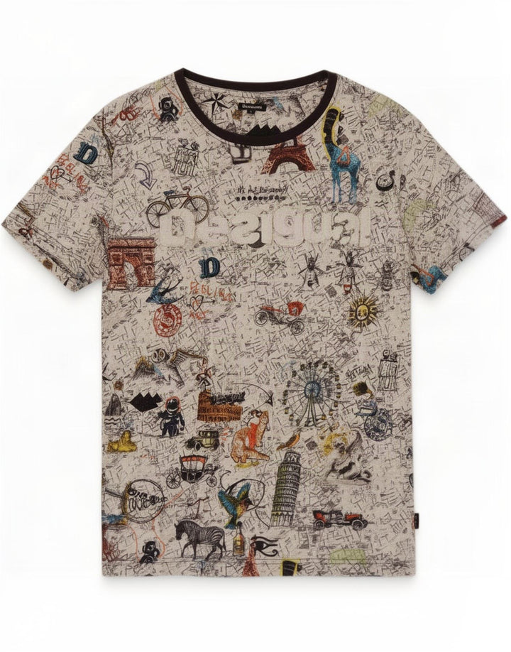 Ανδρικό γραφικό T-Shirt Desigual Top μεγάλο πολύχρωμο βαμβακερό