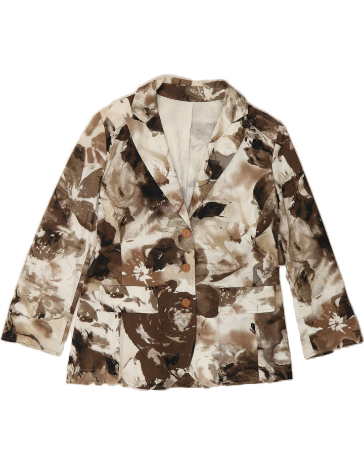 VINTAGE Womens 3 Button Blazer Jacket IT 50 XL Brown Floral Cotton Vintage Vintage and Second-Hand Vintage from Messina Hembry 