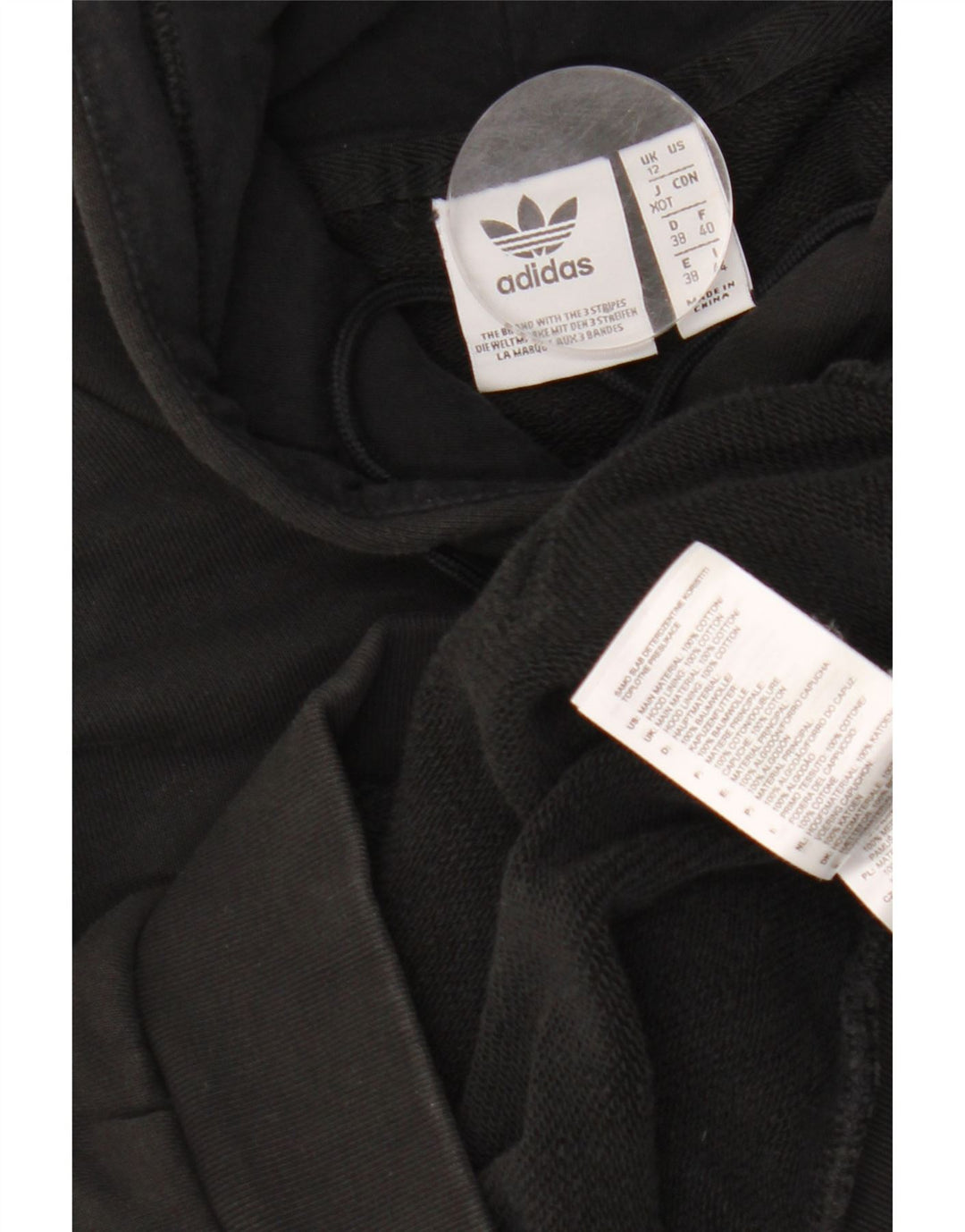 ADIDAS Γυναικεία γραφικά υπερμεγέθη κουκούλα UK 12 μεσαίο μαύρο βαμβακερό